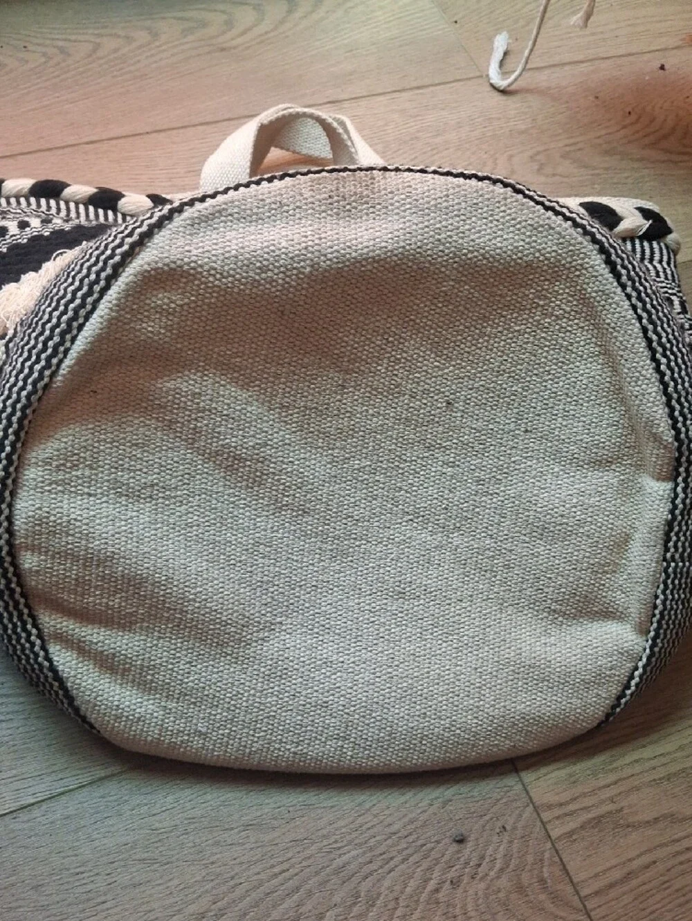 Woven Fringe Basket in Black and Cream